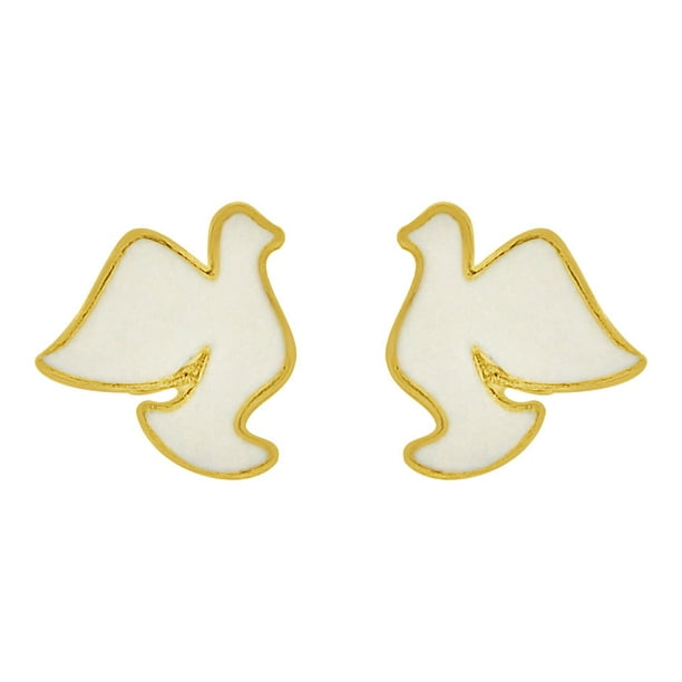 14k Yellow Gold Enamel Bird Safety Screwback Stud Earrings 